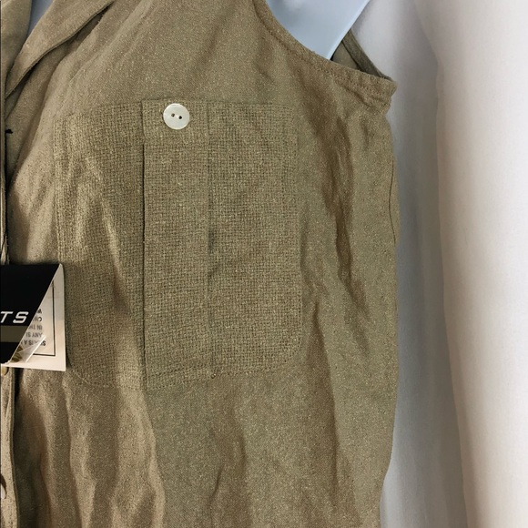 Objects Gold textured Silk button front collared sleeveless shirt pockets NWT S - Picture 7 of 15